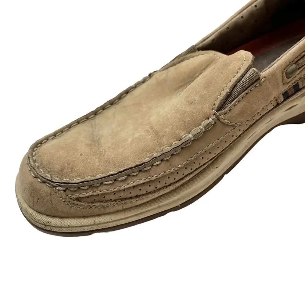 CLARKS UNSTRUCTURED Beige Tan Genuine Leather Loafers Boat Shoes Casual sz 8 M